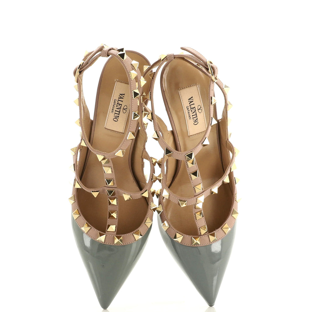 Women's Rockstud Ankle Strap Pumps Patent 100