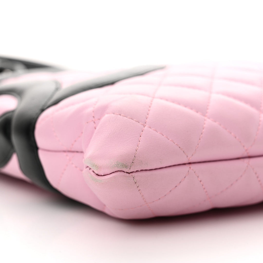 Calfskin Quilted Cambon Flat Tote Pink Black