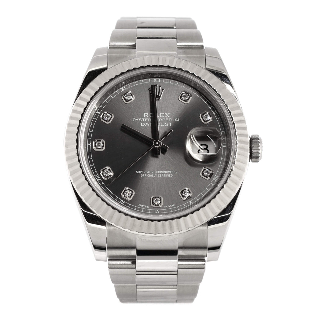 Oyster Perpetual Datejust Automatic Watch Stainless Steel and White Gold with Diamond Markers 41