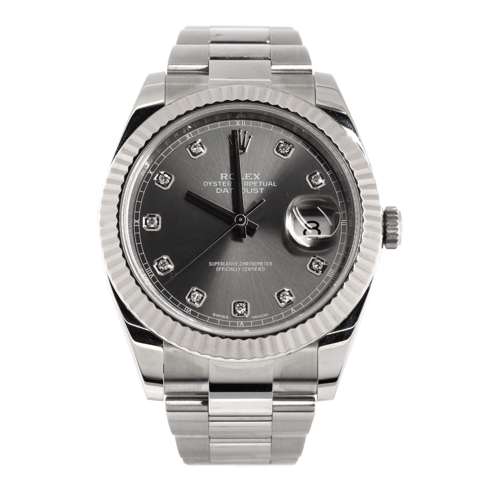 Oyster Perpetual Datejust Automatic Watch Stainless Steel and White Gold with Diamond Markers 41