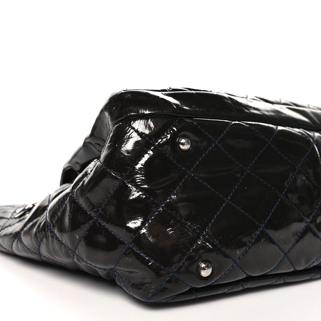 Patent Quilted Chic and Glitter Large Tote Navy Blue