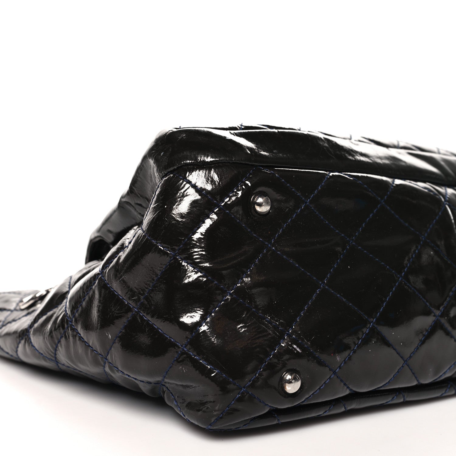 Patent Quilted Chic and Glitter Large Tote Navy Blue