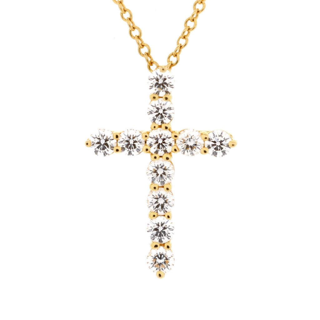 Cross Pendant Necklace 18K Yellow Gold with Diamonds Small
