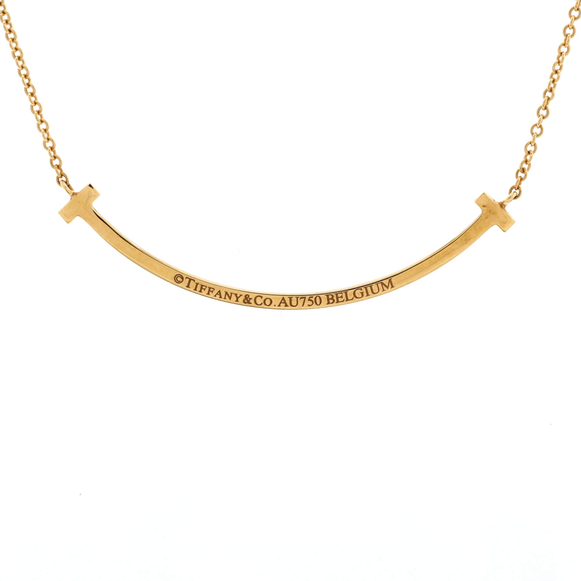 T Smile Pendant Necklace 18K Yellow Gold and Diamonds Small