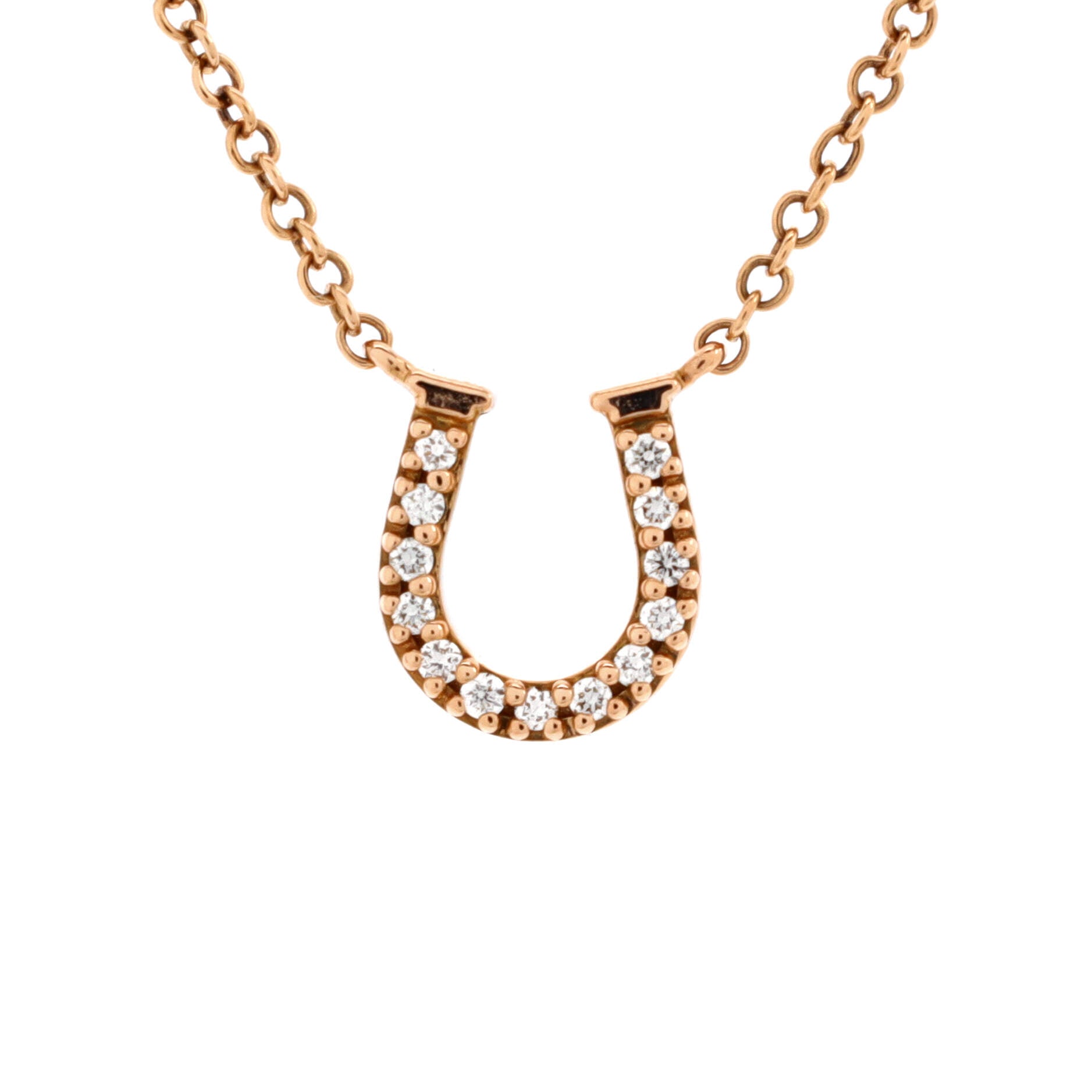 Metro Horseshoe Pendant Necklace 18K Rose Gold with Diamonds