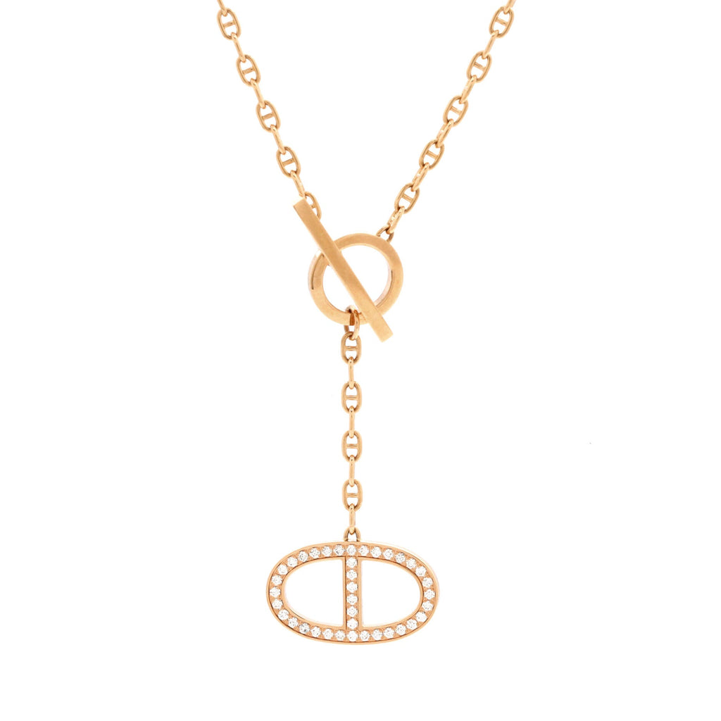 Chaine d'Ancre Contour Pendant Necklace 18K Rose Gold with Diamonds Large
