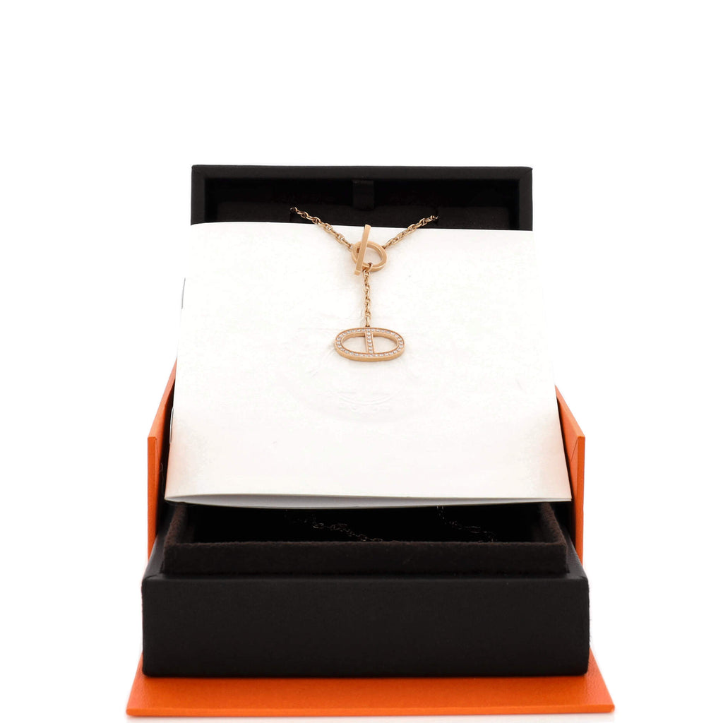 Chaine d'Ancre Contour Pendant Necklace 18K Rose Gold with Diamonds Large