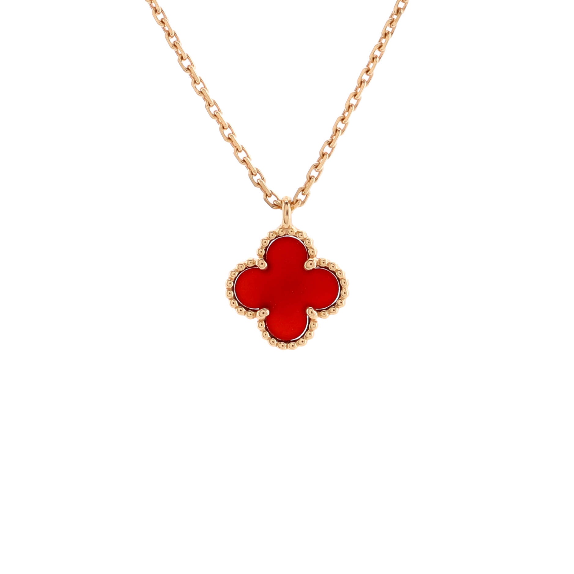 Sweet Alhambra Pendant Necklace 18K Rose Gold and Carnelian