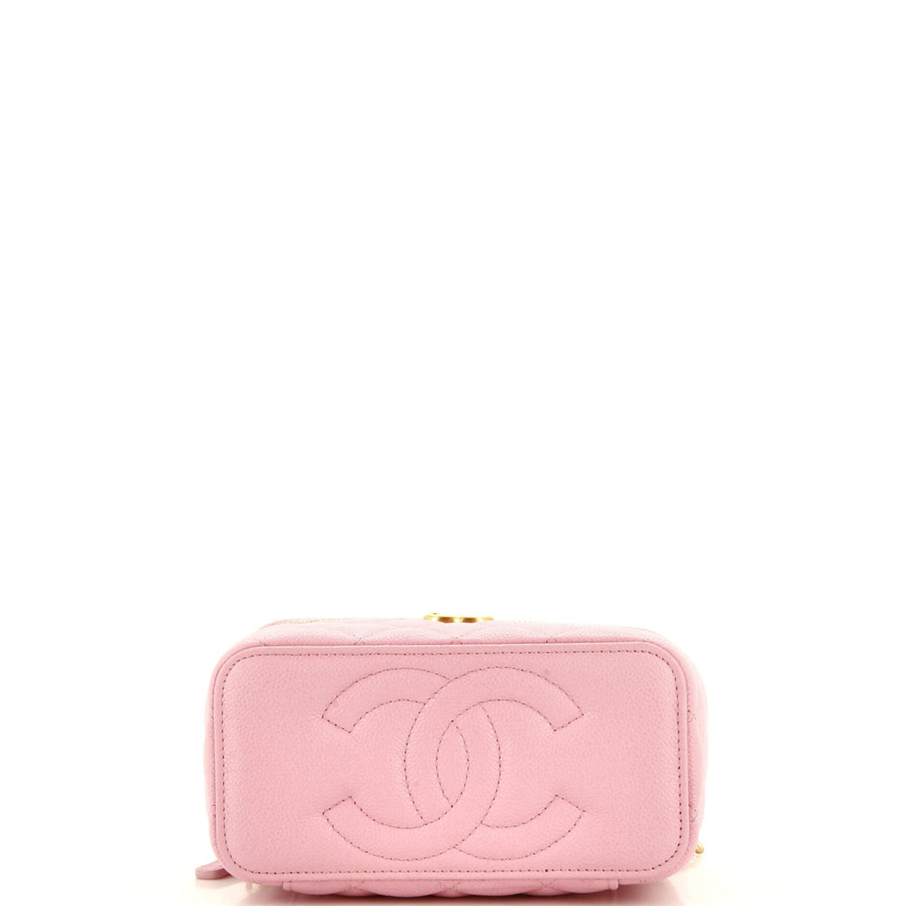 Sweet Heart Vanity Case with Chain Quilted Caviar Small