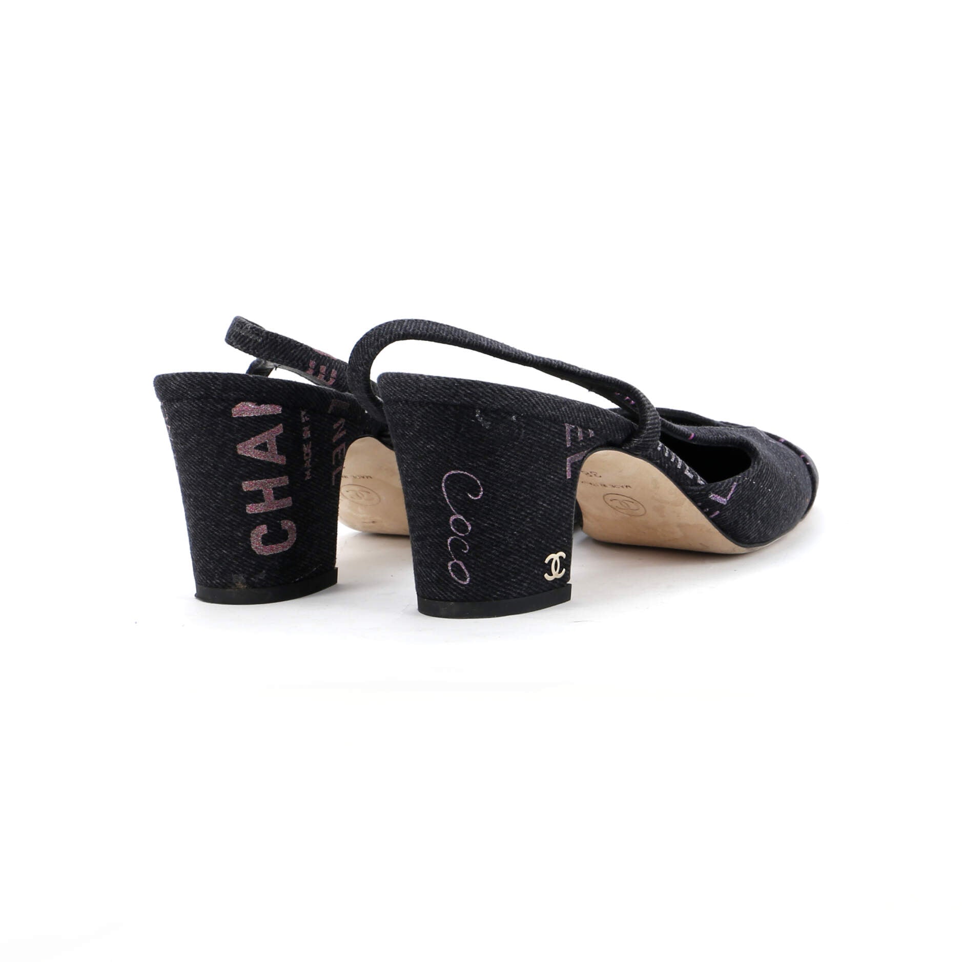 Women's Cap Toe Slingback Pumps Printed Denim