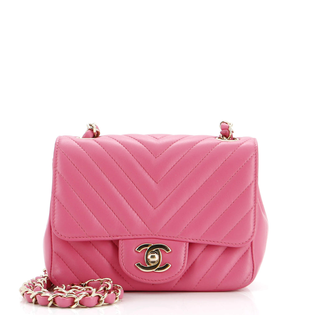 Square Classic Single Flap Bag Chevron Lambskin Mini