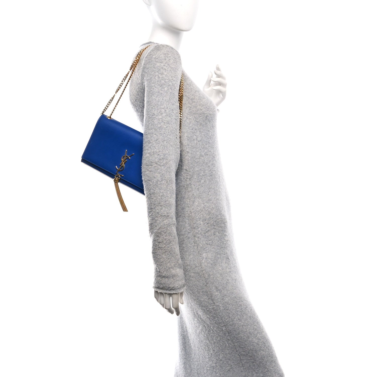 Smooth Calfskin Medium Classic Monogram Kate Tassel Satchel Royal Blue
