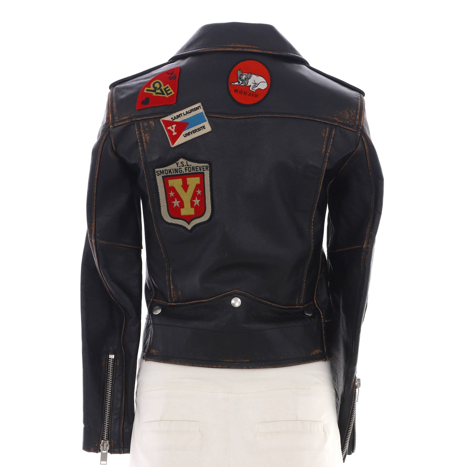 Women's Classic Multi-Patch Biker Jacket Embellished Leather