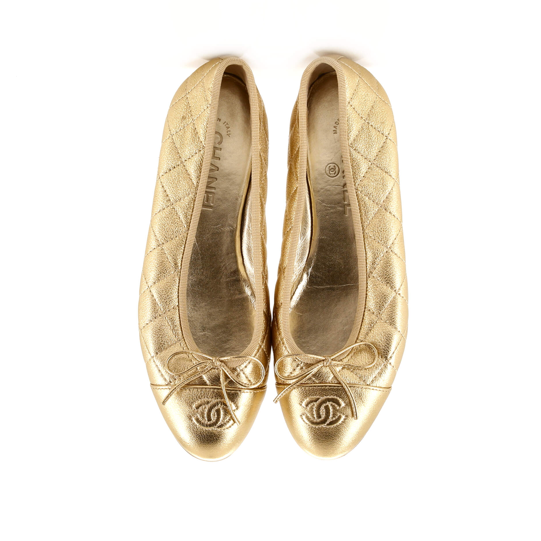 Women's CC Cap Toe Bow Ballerina Flats Quilted Leather