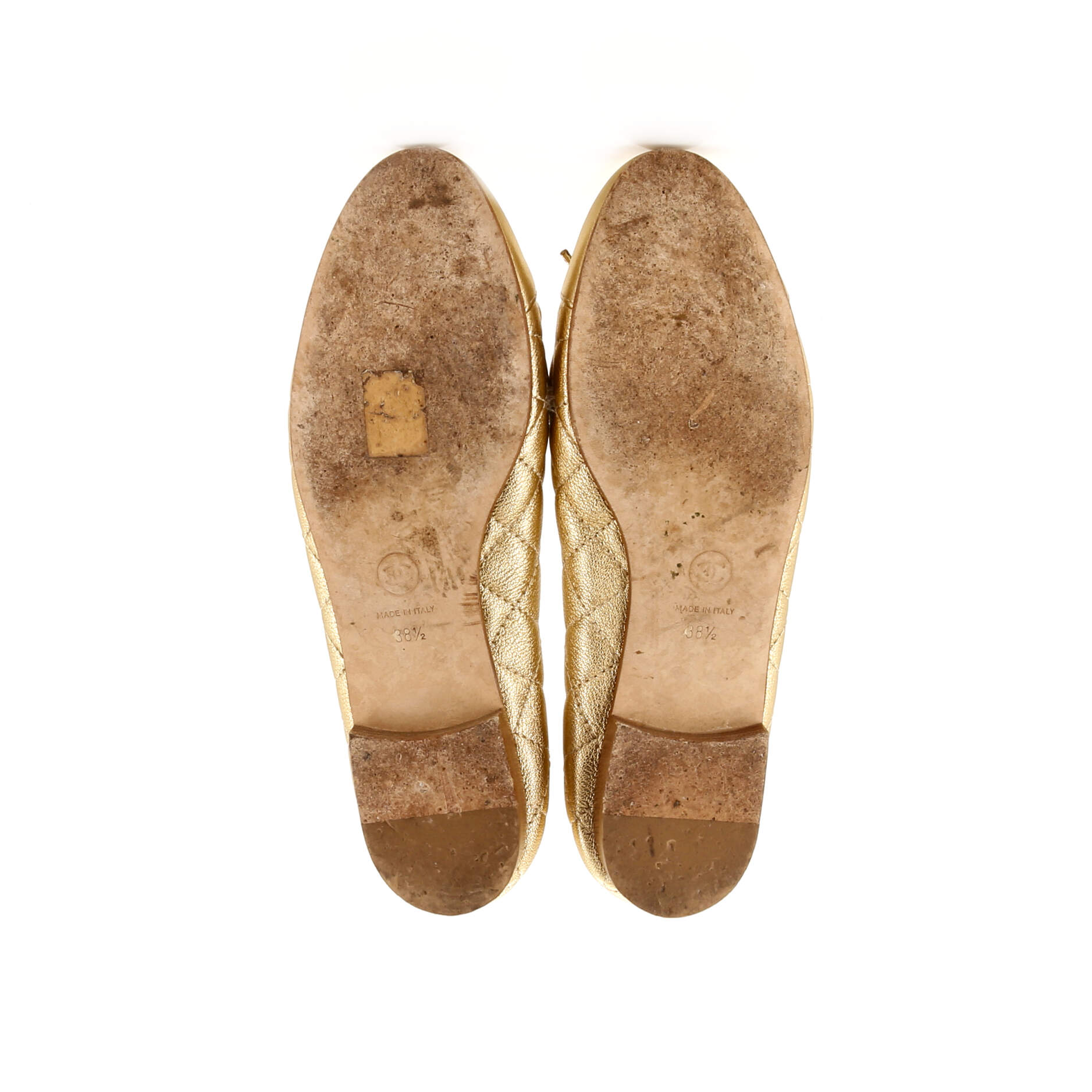 Women's CC Cap Toe Bow Ballerina Flats Quilted Leather