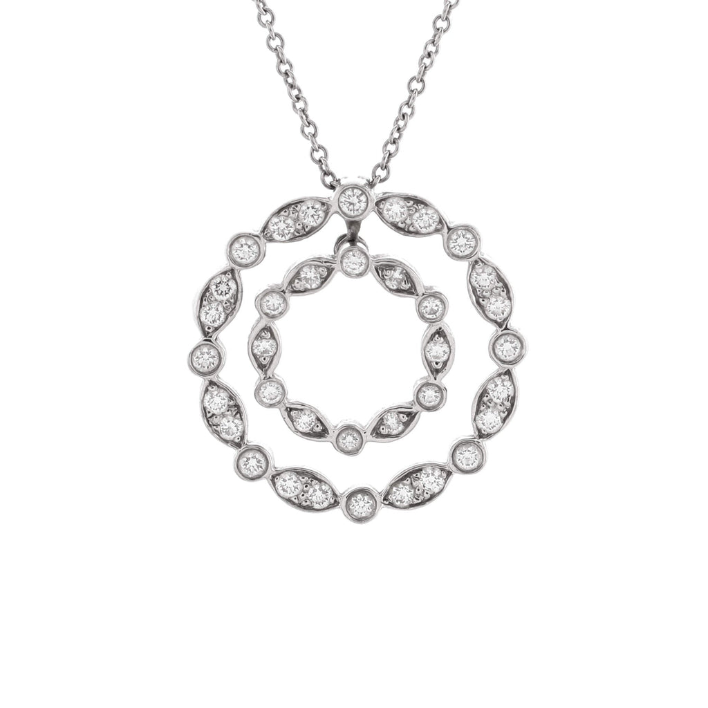 Jazz Swing Double Circle Pendant Necklace Platinum with Diamonds Small