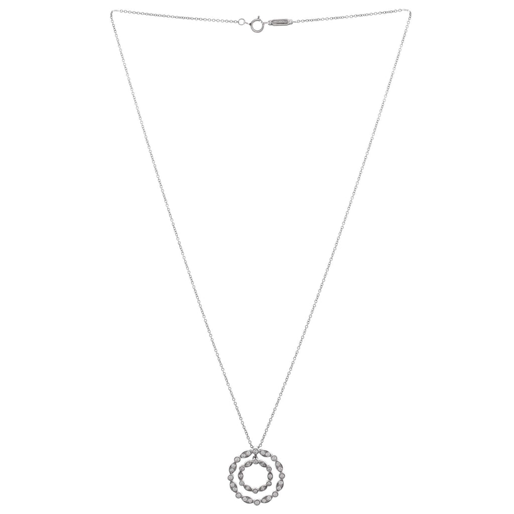 Jazz Swing Double Circle Pendant Necklace Platinum with Diamonds Small
