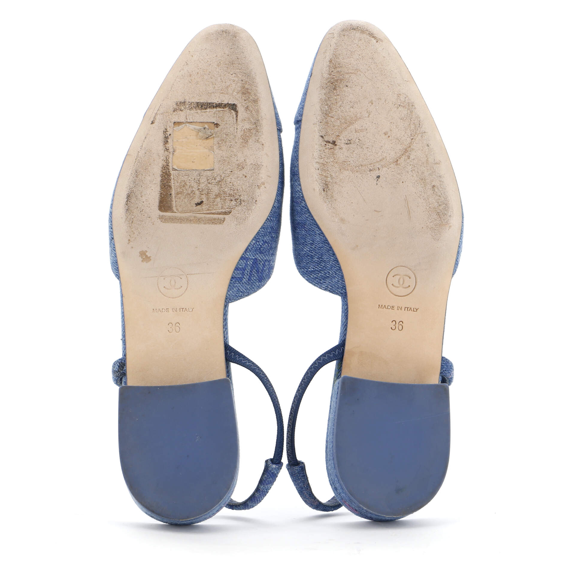Women's Denim Mood Cap Toe Slingback Flats Logo Printed Denim