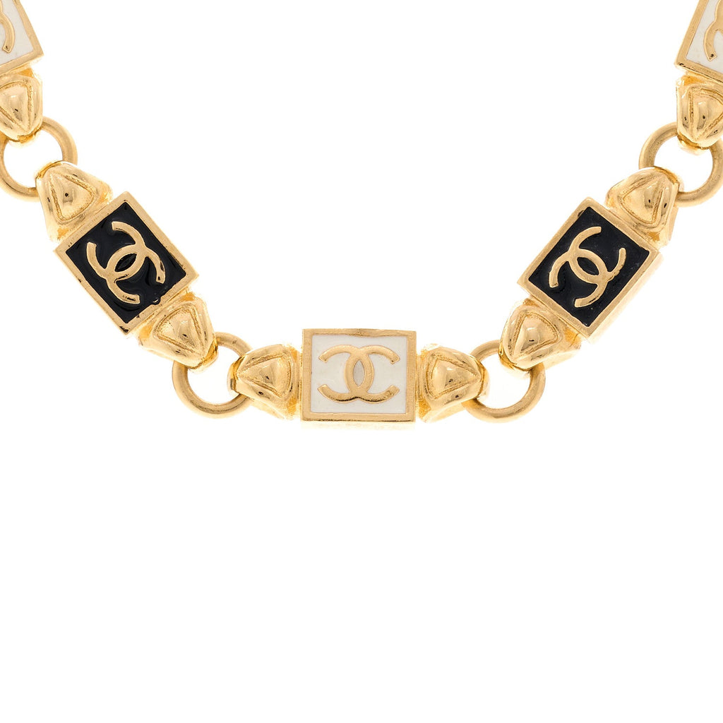 Metal Enamel CC Squares Choker Gold White Black