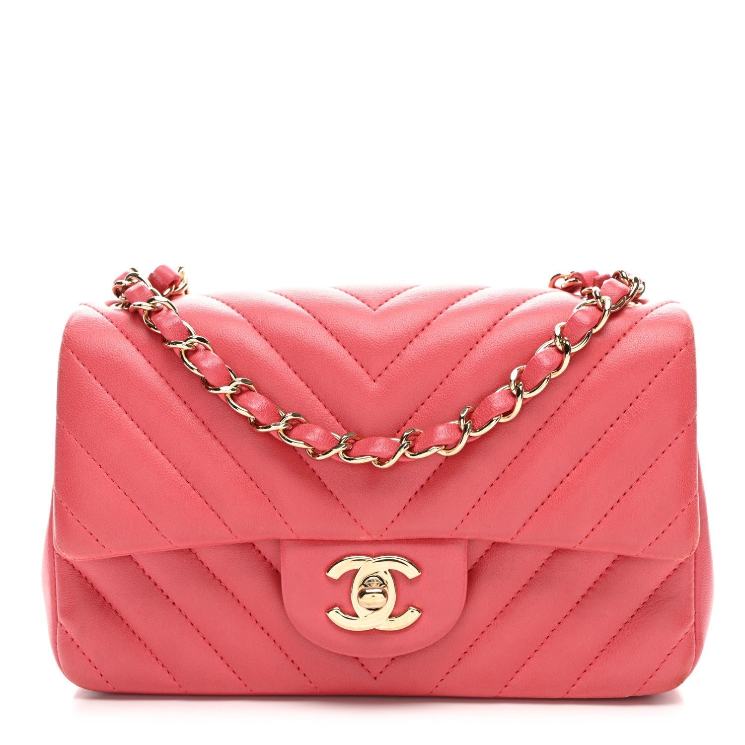 Lambskin Chevron Quilted Mini Rectangular Flap Pink