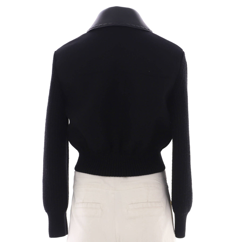 Women's Detachable Collar Zip Jacket Wool with Leather