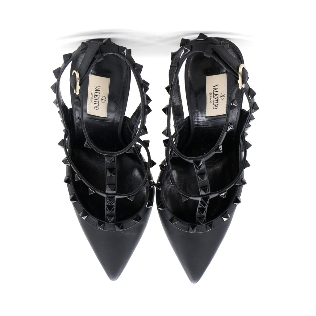 Women's Rockstud Ankle Strap Pumps Leather 100