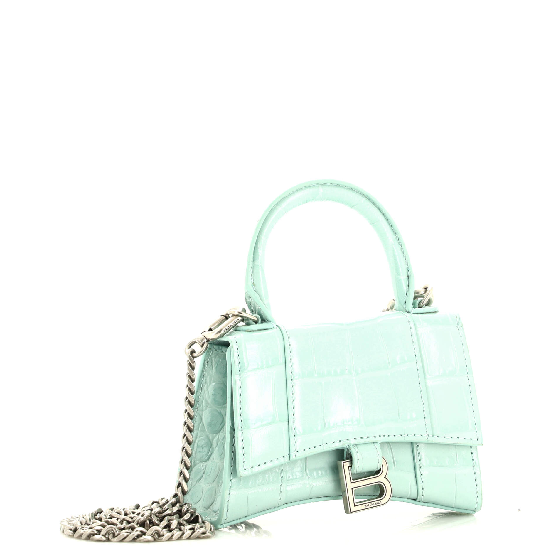 Hourglass Chain Top Handle Bag Crocodile Embossed Leather Mini