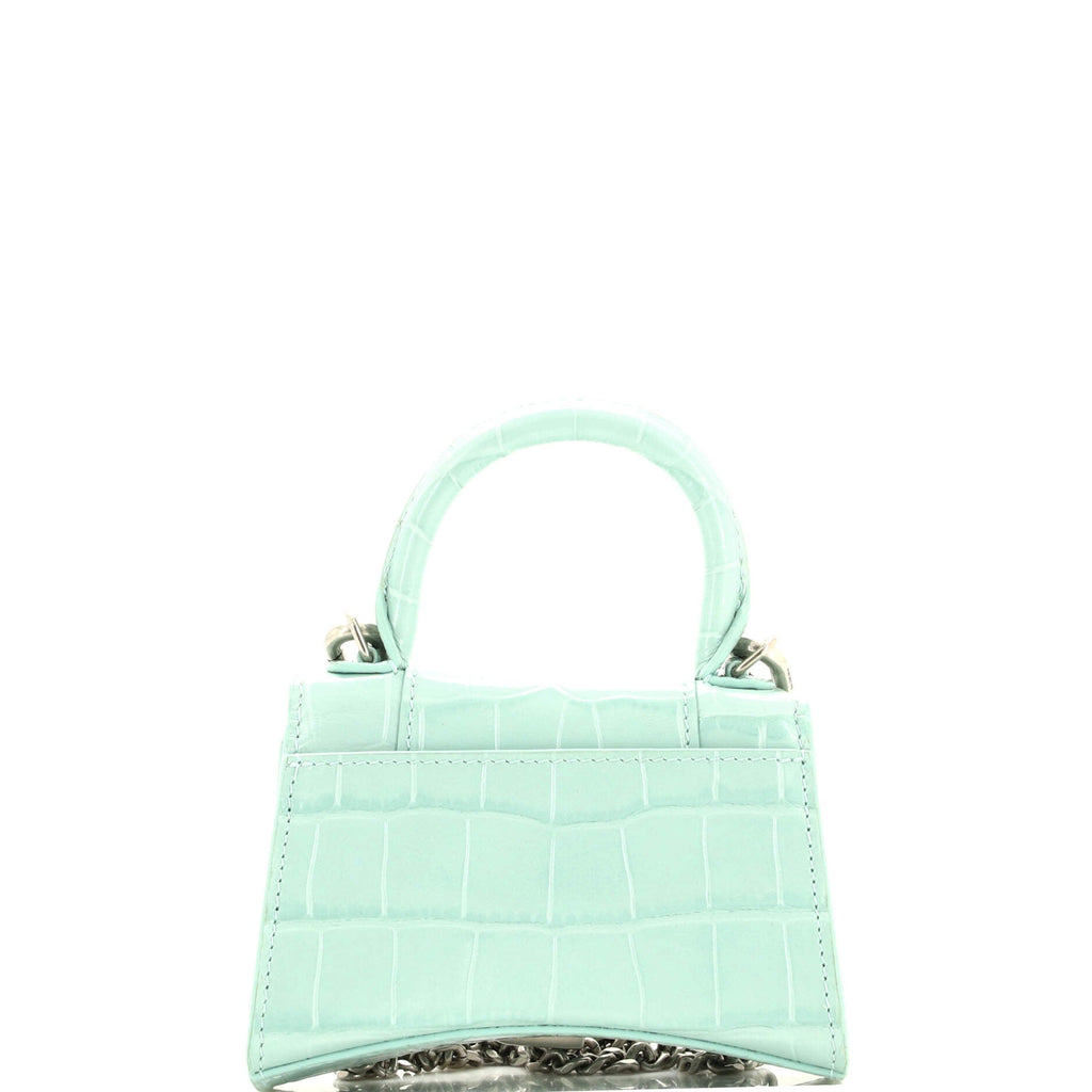 Hourglass Chain Top Handle Bag Crocodile Embossed Leather Mini