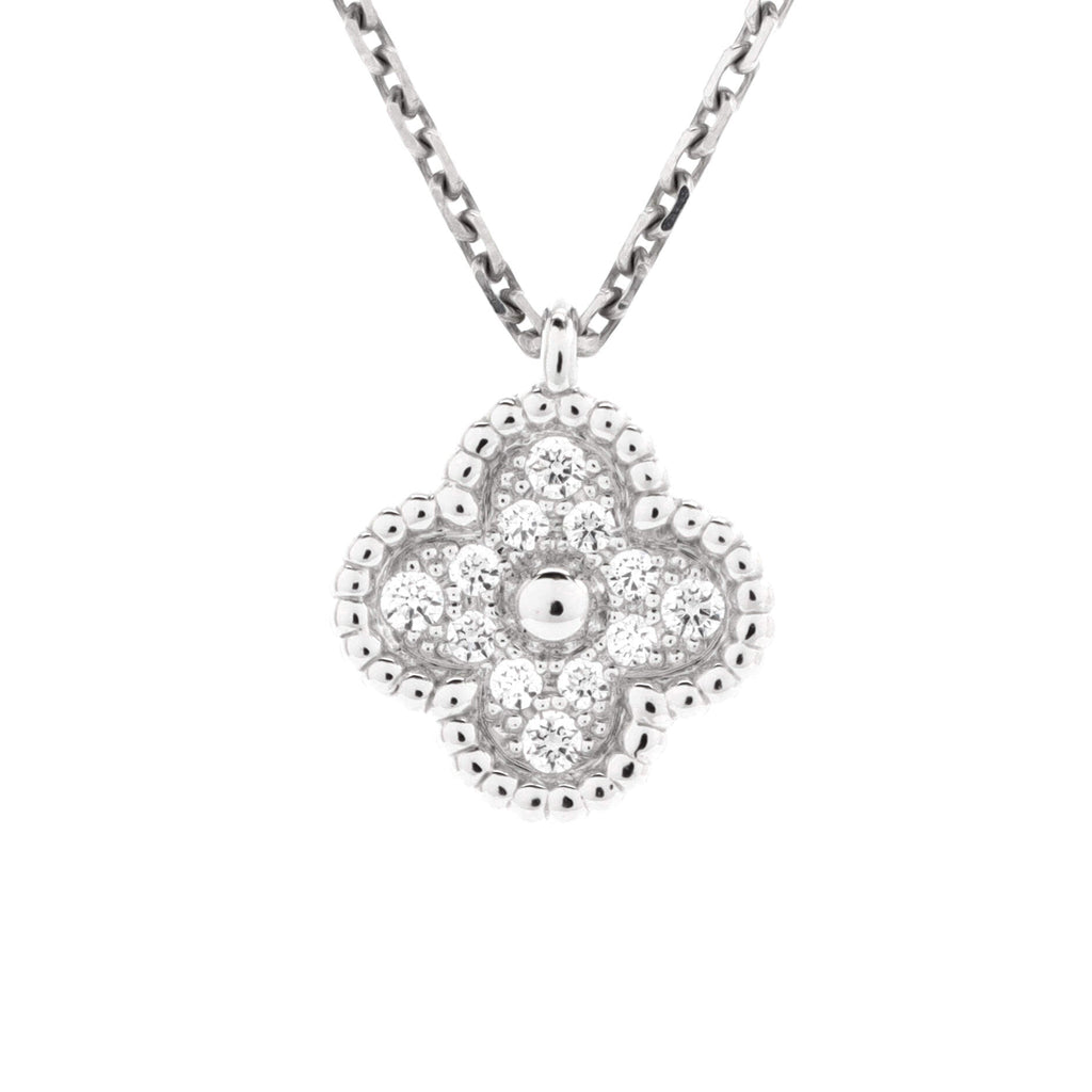Sweet Alhambra Pendant Necklace 18K White Gold with Diamonds