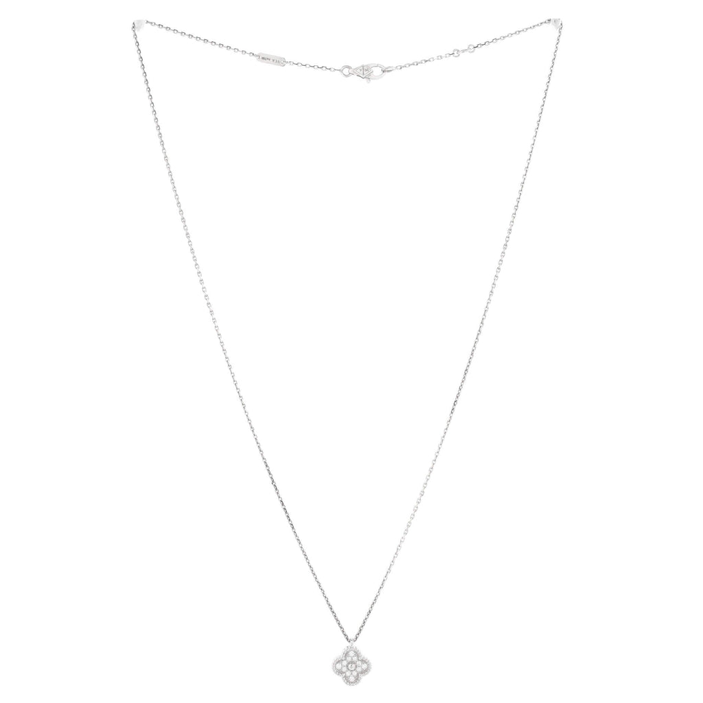 Sweet Alhambra Pendant Necklace 18K White Gold with Diamonds
