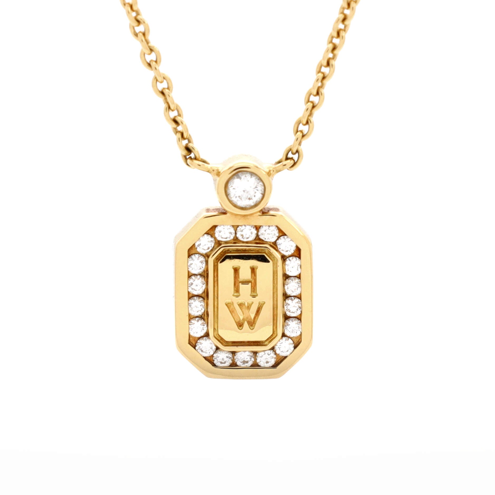 HW Logo Pendant Necklace 18K Yellow Gold with Diamonds