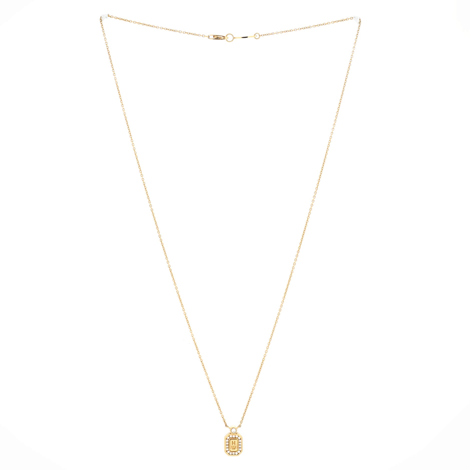 HW Logo Pendant Necklace 18K Yellow Gold with Diamonds