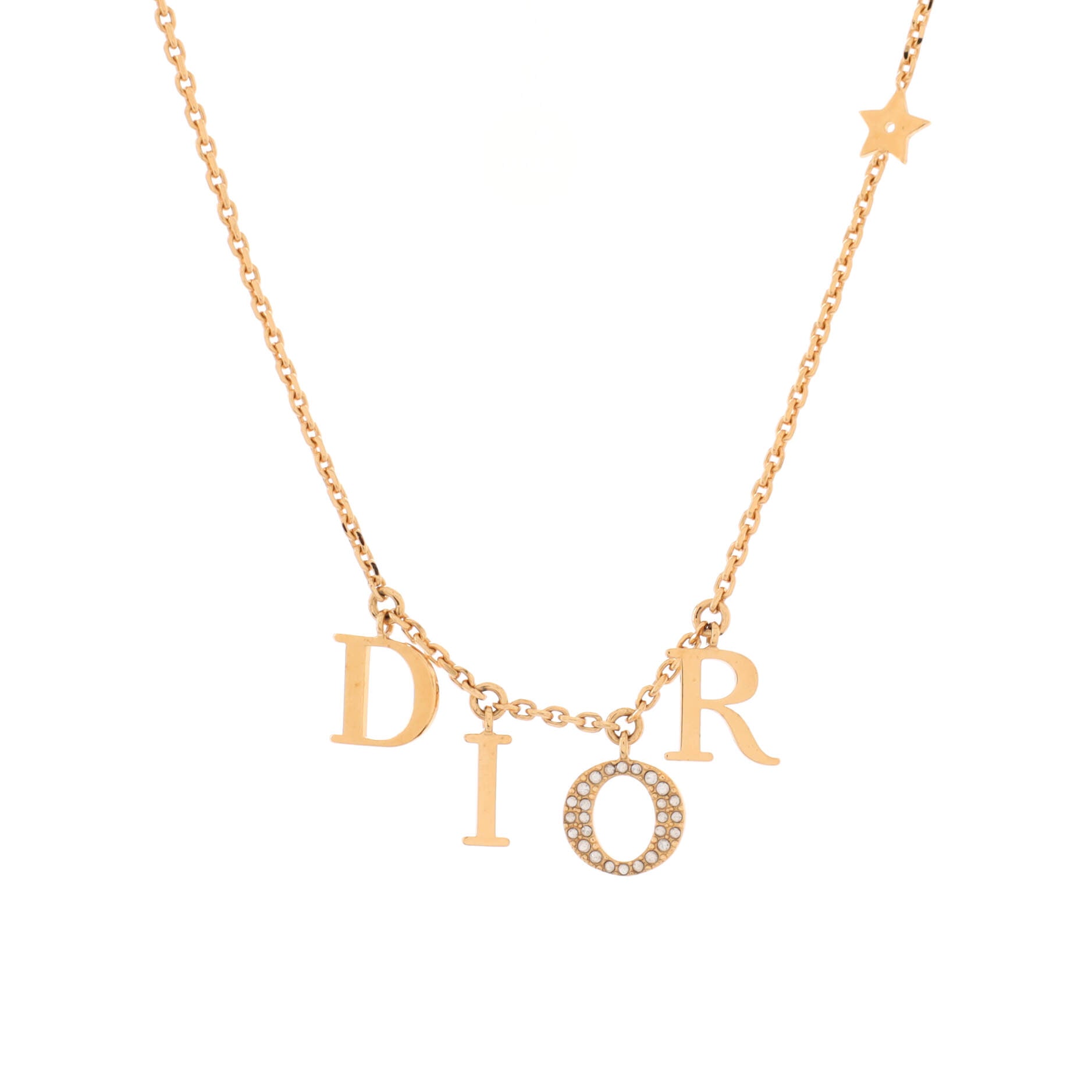 Dio(r)evolution Logo Letters Charm Necklace Metal with Crystals