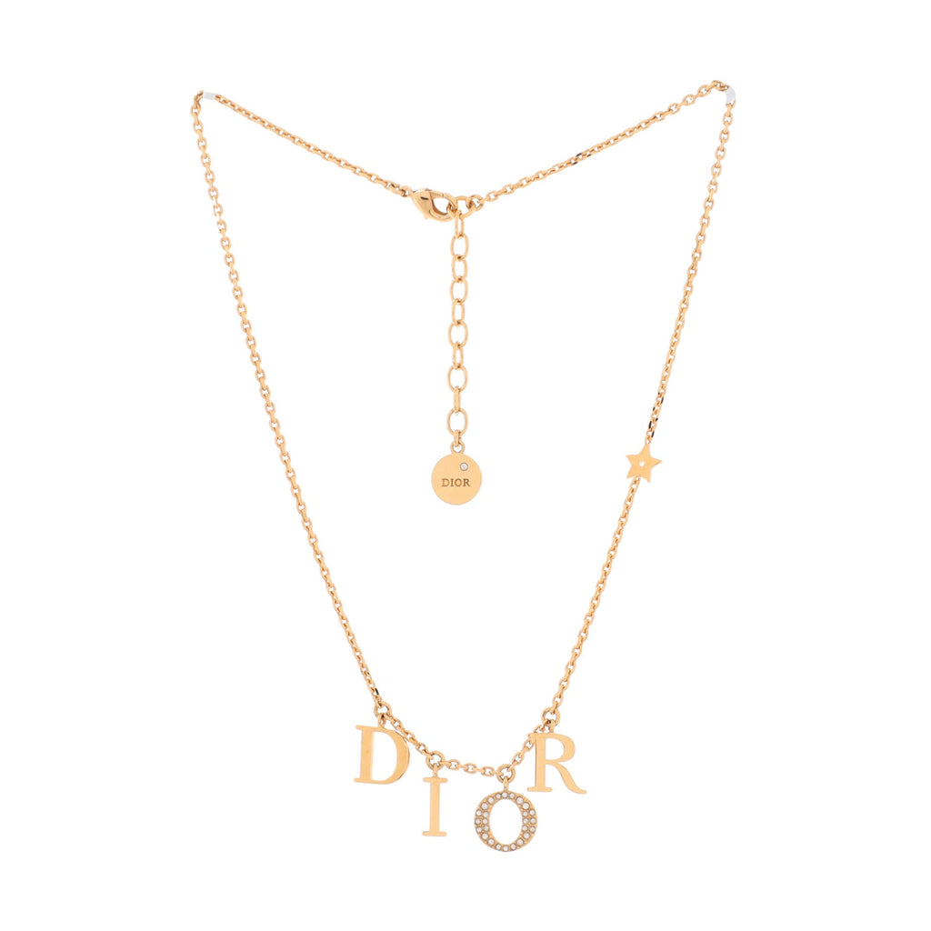 Dio(r)evolution Logo Letters Charm Necklace Metal with Crystals