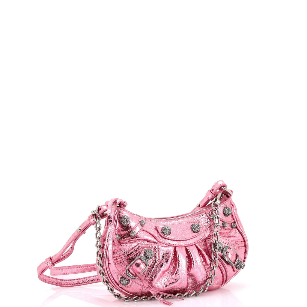 Le Cagole Giant Studs Shoulder Bag Leather with Crystals Mini