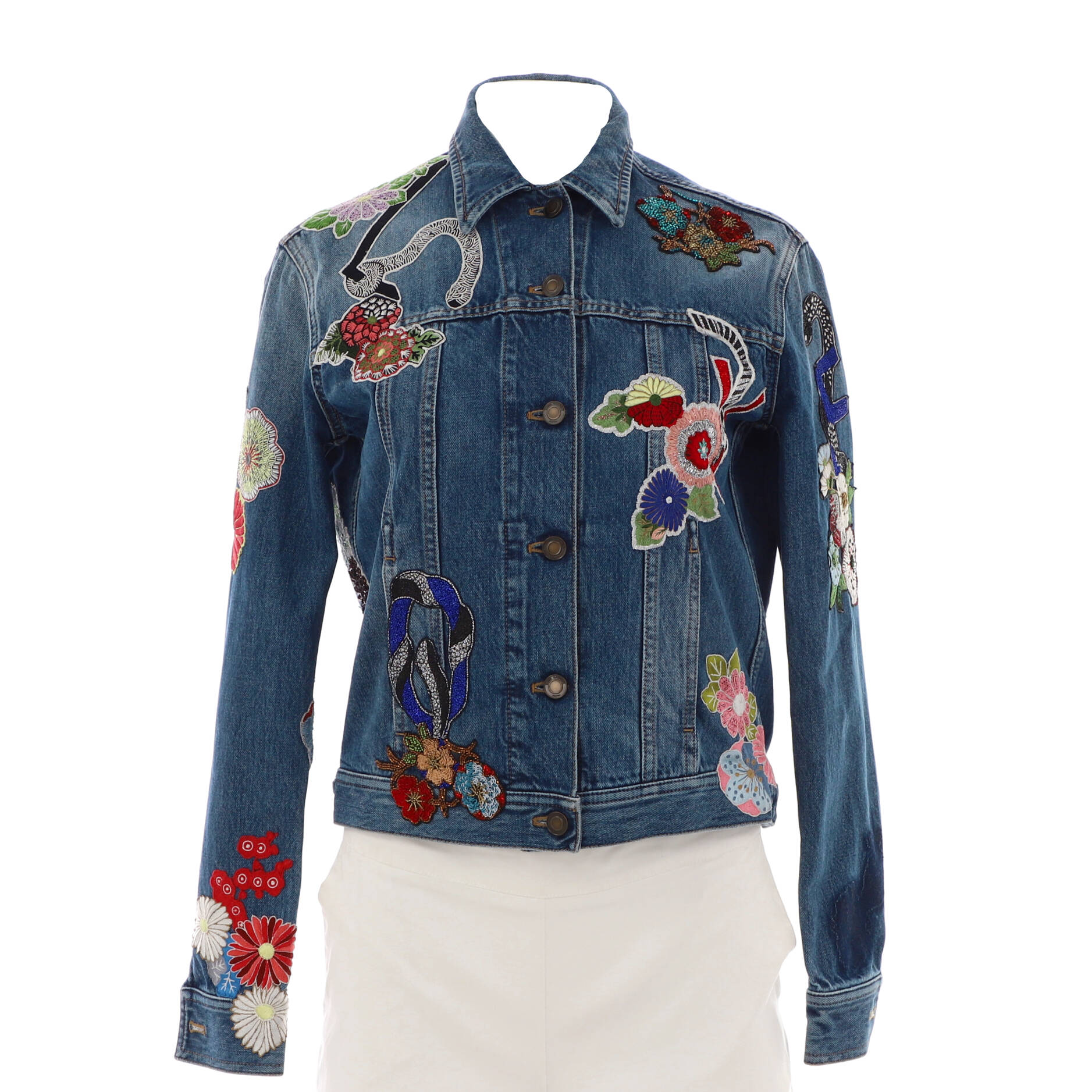 Women's Floral Button Up Jacket Embroidered Denim