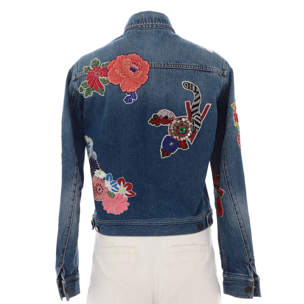 Women's Floral Button Up Jacket Embroidered Denim