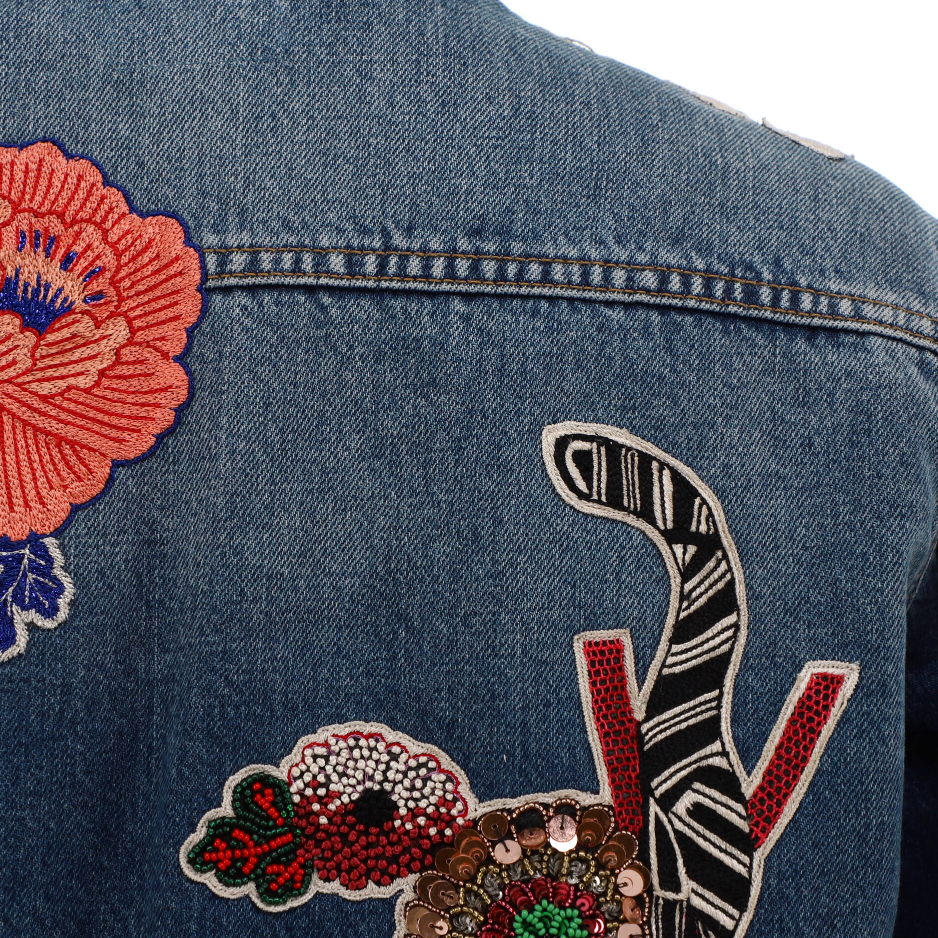 Women's Floral Button Up Jacket Embroidered Denim