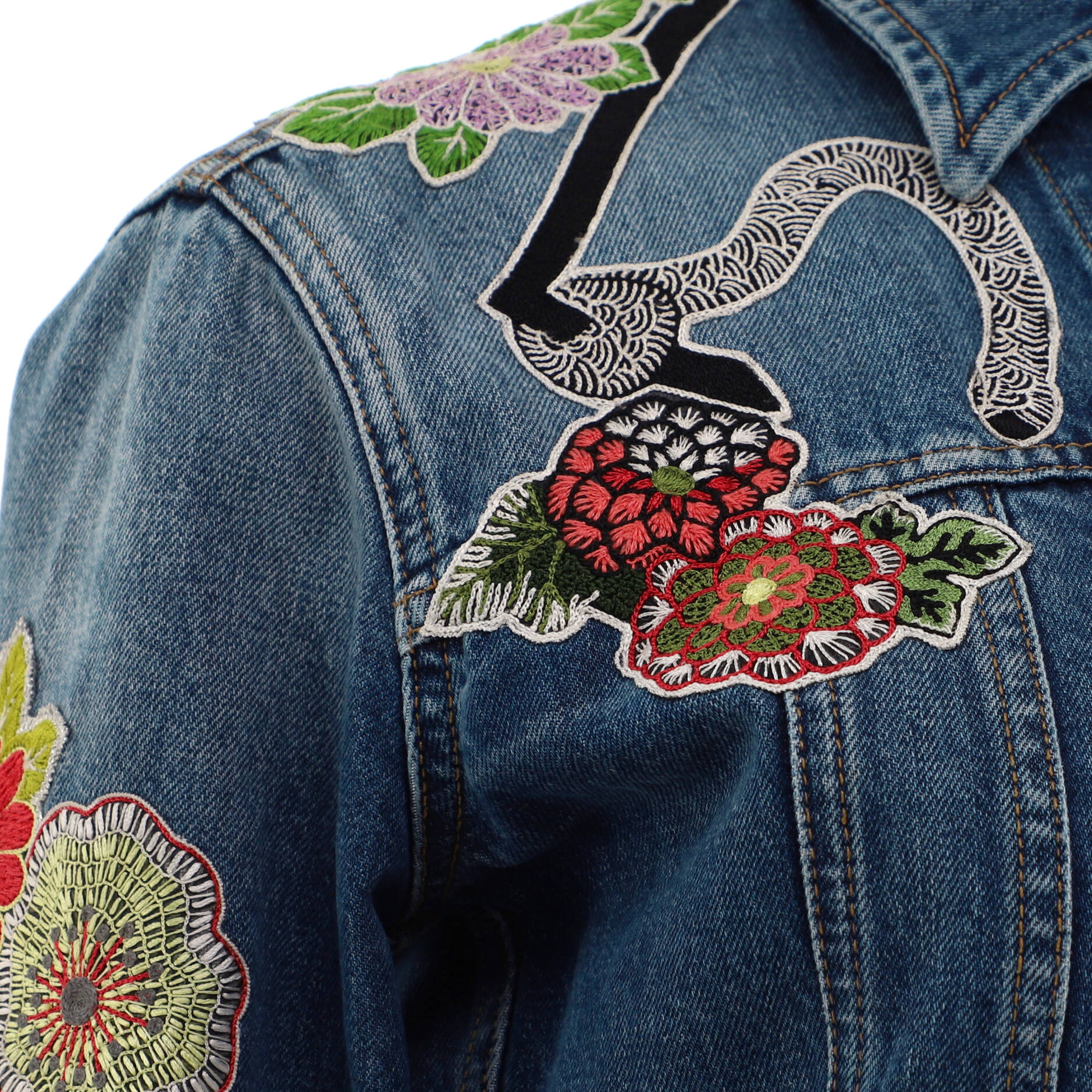 Women's Floral Button Up Jacket Embroidered Denim
