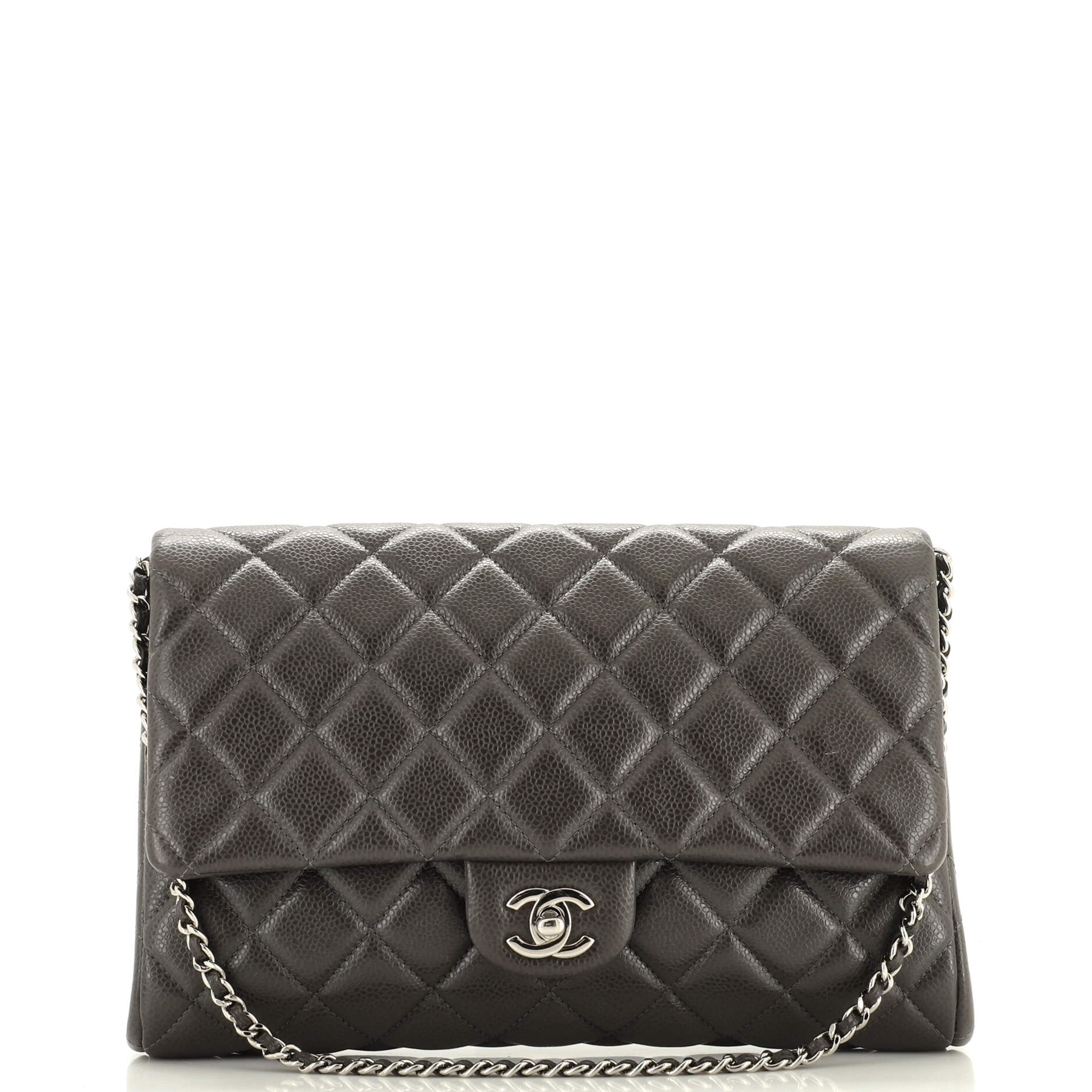 Clutch with Chain Quilted Caviar