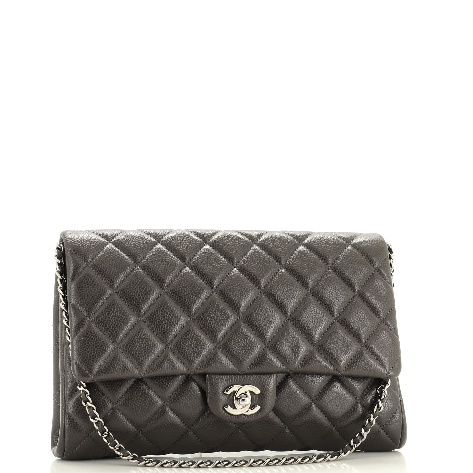 Clutch with Chain Quilted Caviar