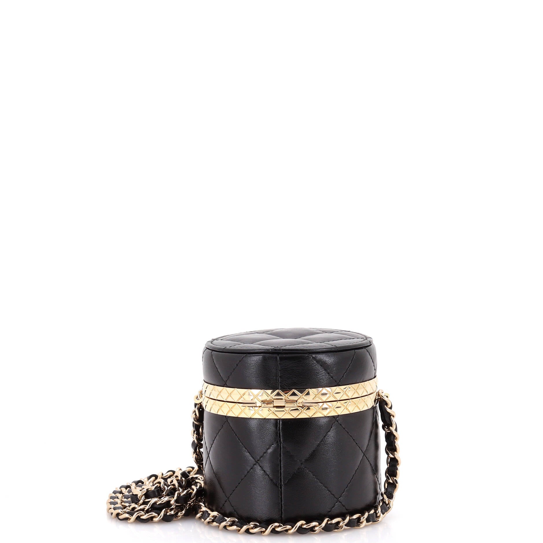 Lock Frame Round Vanity Case with Chain Quilted Lambskin Mini