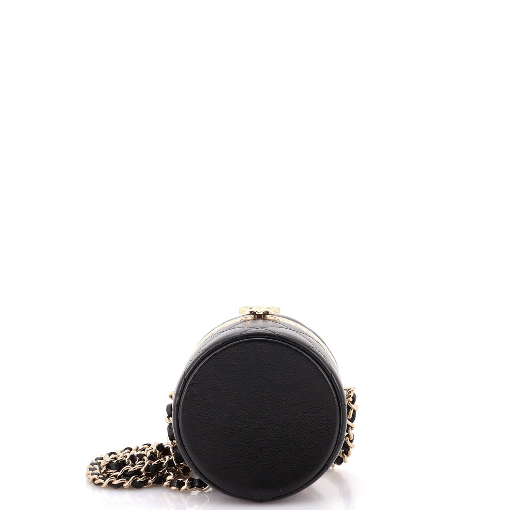 Lock Frame Round Vanity Case with Chain Quilted Lambskin Mini
