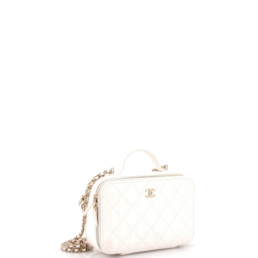 Double Zip CC Vanity Case Quilted Shiny Lambskin Small