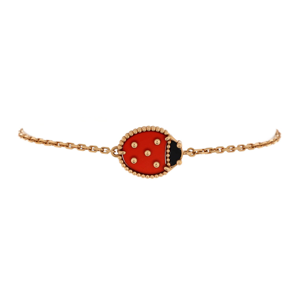 Lucky Spring Ladybug Bracelet 18k Rose Gold with Carnelian and Onyx