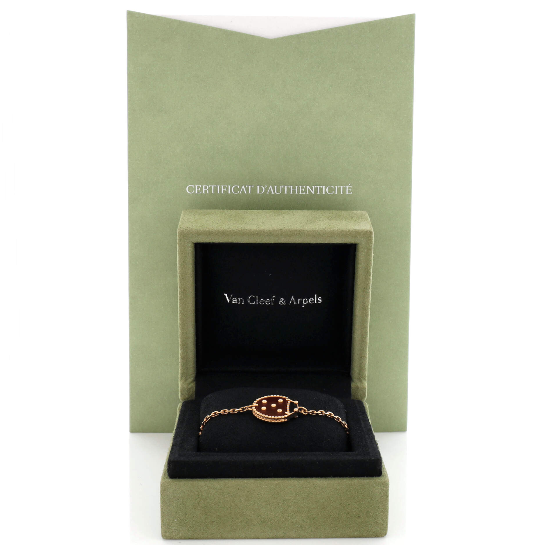 Lucky Spring Ladybug Bracelet 18k Rose Gold with Carnelian and Onyx