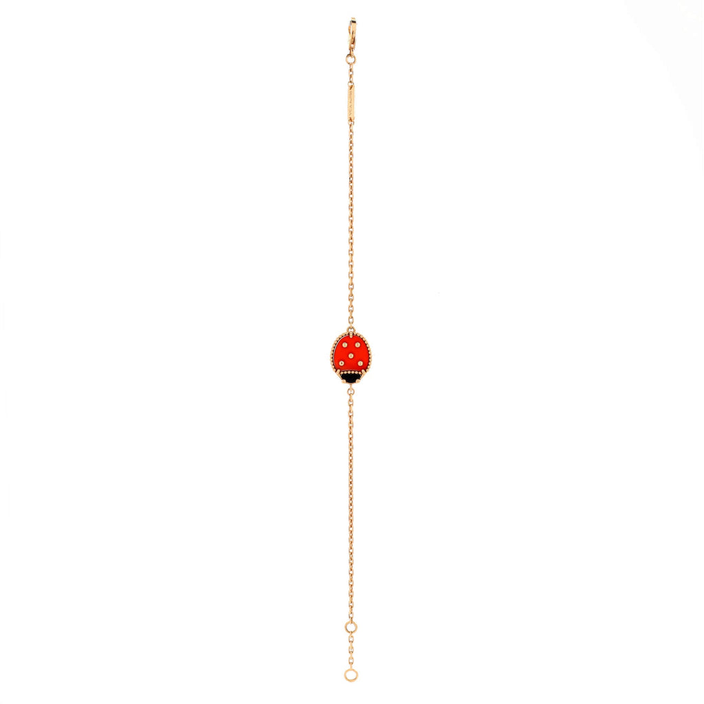 Lucky Spring Ladybug Bracelet 18k Rose Gold with Carnelian and Onyx