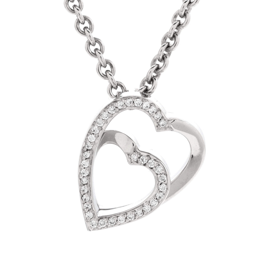 Double Heart Pendant Necklace 18K White Gold with Diamonds