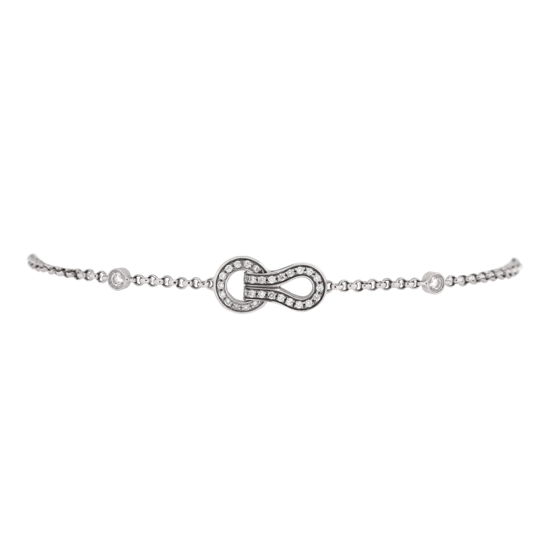 Agrafe Cable Chain Bracelet 18K White Gold with Diamonds