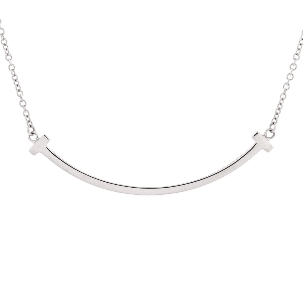 T Smile Pendant Necklace 18K White Gold Small
